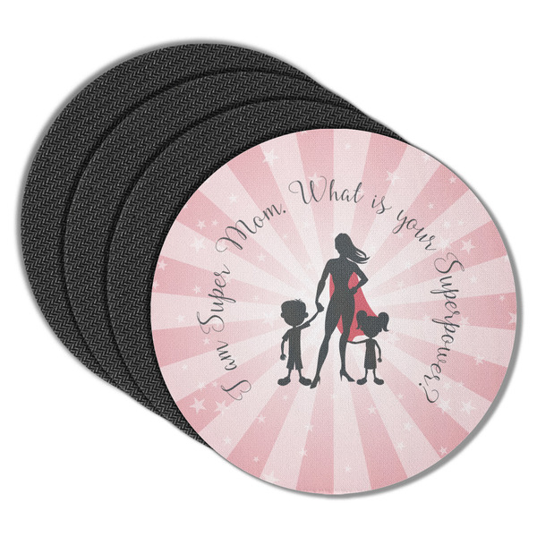 Custom Super Mom Round Rubber Backed Coasters - Set of 4