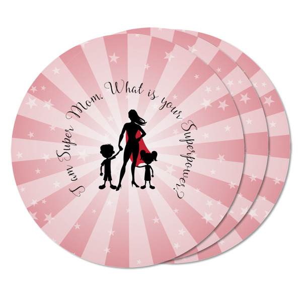 Super Mom Round Fridge Magnet - THREE
