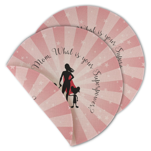 Custom Super Mom Round Linen Placemat - Double Sided