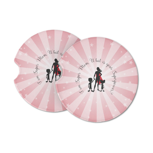 Custom Super Mom Sandstone Car Coasters - Set of 2