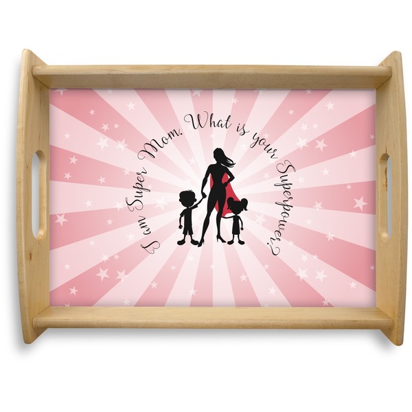 Custom Super Mom Natural Wooden Tray - Large