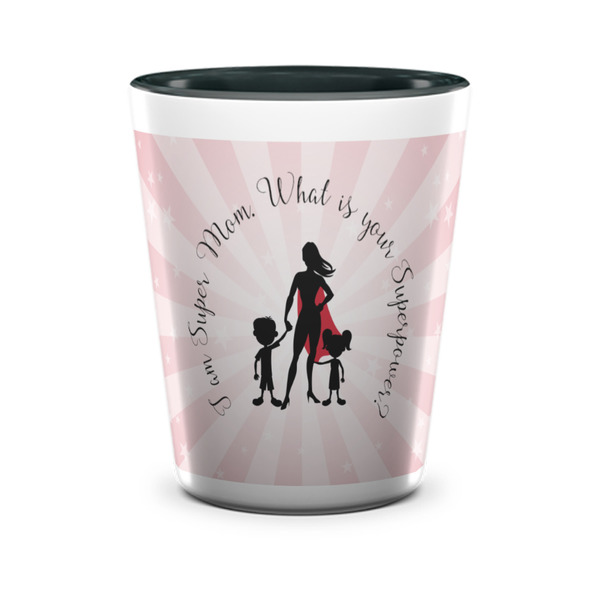 Custom Super Mom Ceramic Shot Glass - 1.5 oz - Two Tone - Set of 4