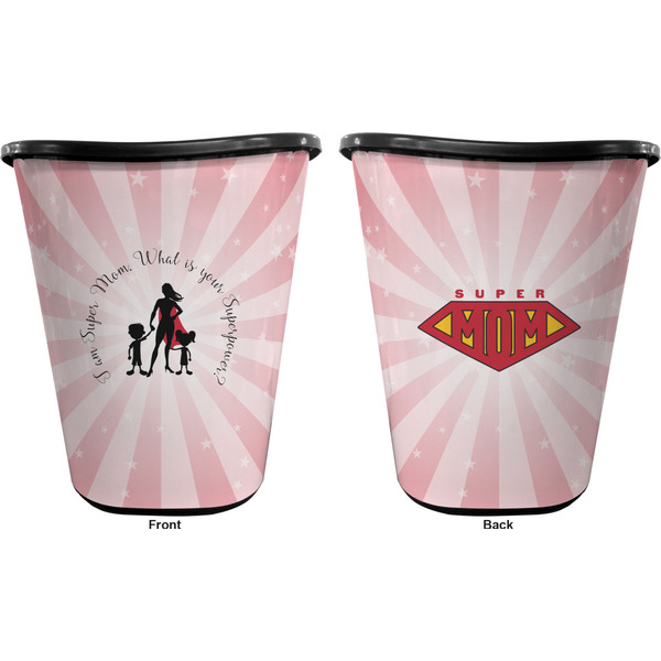 Super Mom Trash Can Black - Front and Back - Apvl