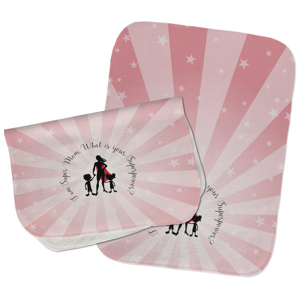 Custom Super Mom Burp Cloths - Fleece - Set of 2