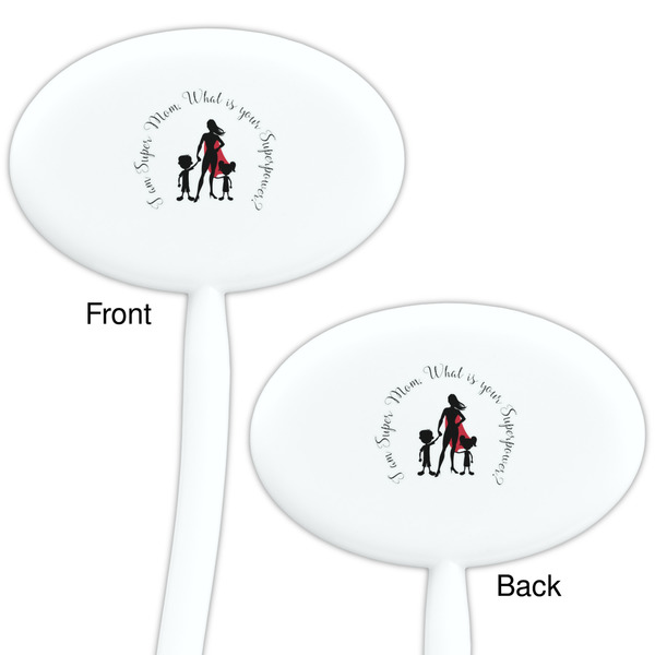 Super Mom White Plastic 7" Stir Stick - Double Sided - Oval - Front & Back