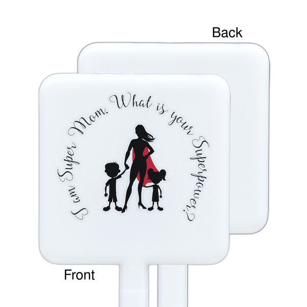 Super Mom White Plastic Stir Stick - Single Sided - Square - Approval