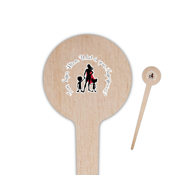 Custom Super Mom 4" Round Wooden Food Picks - Double Sided