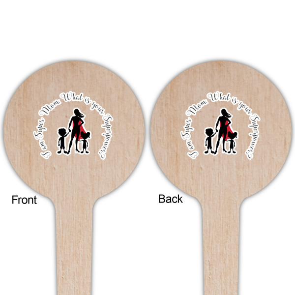 Super Mom Wooden 4" Food Pick - Round - Double Sided - Front & Back