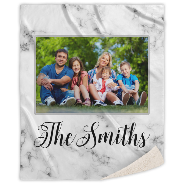Custom Family Photo and Name Sherpa Throw Blanket