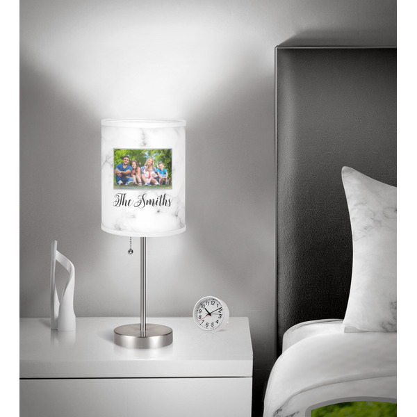 Family Photo and Name 8" Drum Lampshade - In Room