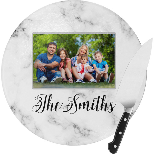 Custom Family Photo and Name Round Glass Cutting Board - Small