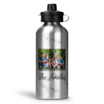 Family Photo and Name Water Bottle - Aluminum - 20 oz - Silver