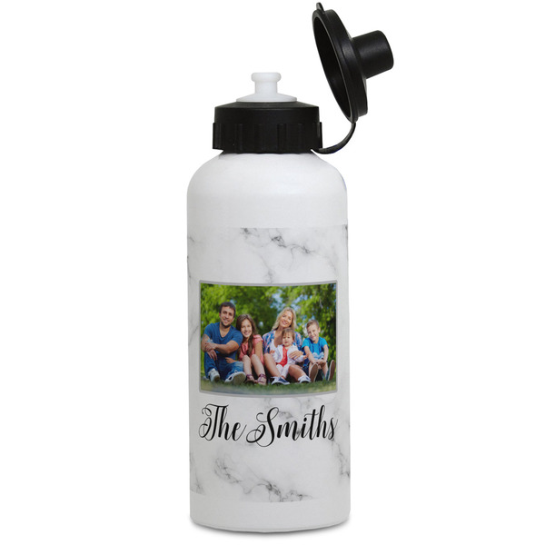 Custom Family Photo and Name Water Bottles - Aluminum - 20 oz - White