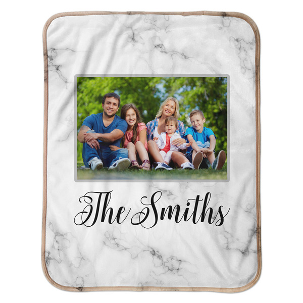 Family Photo and Name Baby Sherpa Blanket - Flat