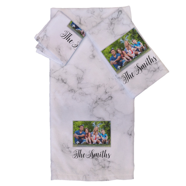 Custom Family Photo and Name Bath Towel Set - 3 Pcs