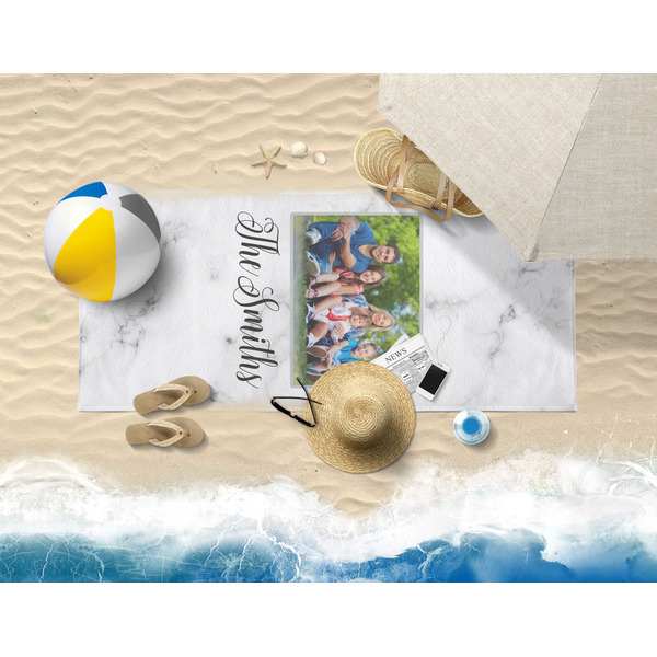 Family Photo and Name Beach Towel - Lifestyle on Beach