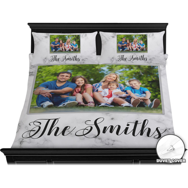 Family Photo and Name Bedding Set - King - Duvet - On Bed