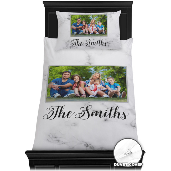 Family Photo and Name Bedding Set - Twin - Duvet - On Bed