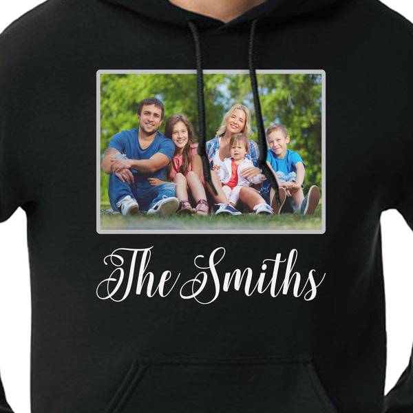 Family Photo and Name Black Hoodie on Model - CloseUp