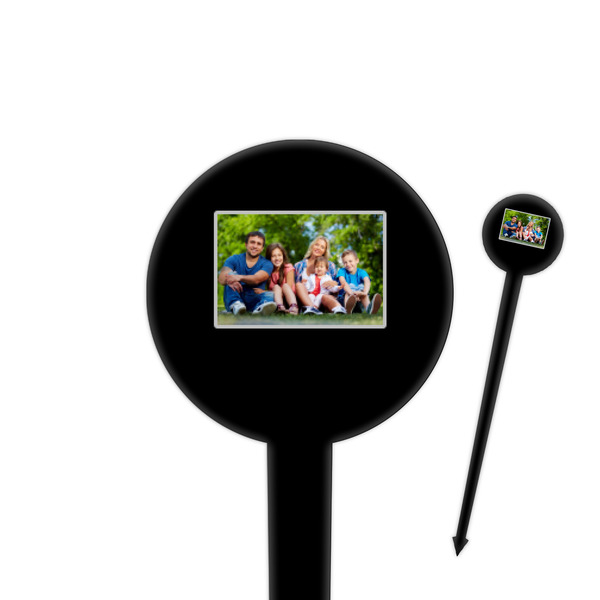 Custom Family Photo and Name 4" Round Plastic Food Picks - Black - Single-Sided