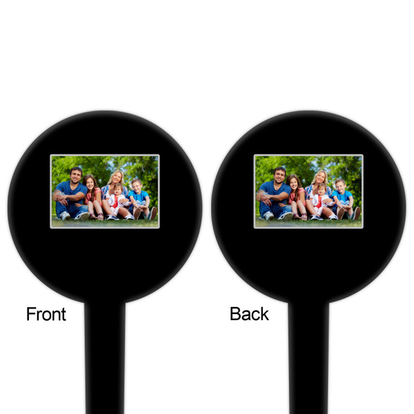 Family Photo and Name Black Plastic 4" Food Pick - Round - Double Sided - Front & Back