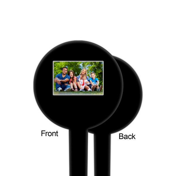 Family Photo and Name Black Plastic 4" Food Pick - Round - Single Sided - Front & Back