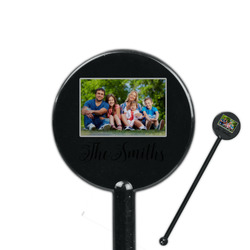 Family Photo and Name 5.5" Round Plastic Stir Sticks - Black - Single-Sided