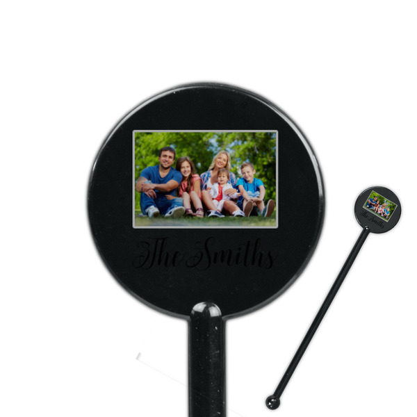 Custom Family Photo and Name 5.5" Round Plastic Stir Sticks - Black - Double-Sided