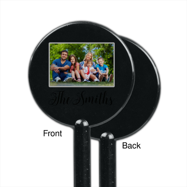Family Photo and Name Black Plastic 5.5" Stir Stick - Single Sided - Round - Front & Back