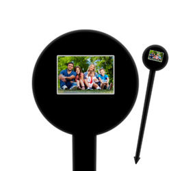 Family Photo and Name 6" Round Plastic Food Picks - Black - Single-Sided