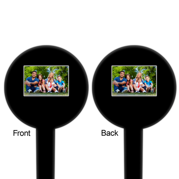 Family Photo and Name Black Plastic 6" Food Pick - Round - Double Sided - Front & Back