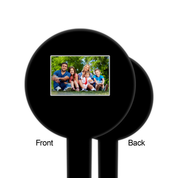Family Photo and Name Black Plastic 6" Food Pick - Round - Single Sided - Front & Back