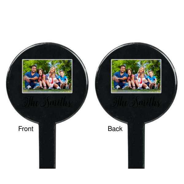 Family Photo and Name Black Plastic 7" Stir Stick - Double Sided - Round - Front & Back
