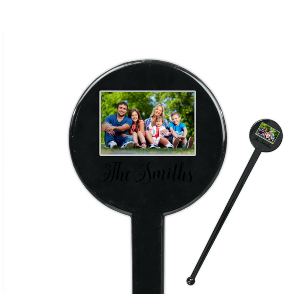 Custom Family Photo and Name 7" Round Plastic Stir Sticks - Black - Single-Sided