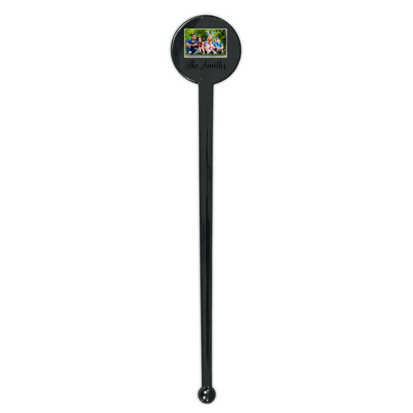 Family Photo and Name Black Plastic 7" Stir Stick - Round - Single Stick