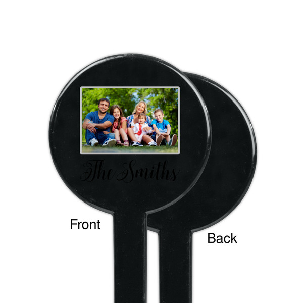 Family Photo and Name Black Plastic 7" Stir Stick - Single Sided - Round - Front & Back