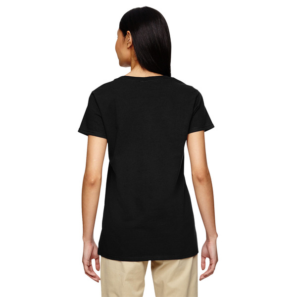 Family Photo and Name Black V-Neck T-Shirt on Model - Back