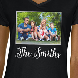 Family Photo and Name Women's V-Neck T-Shirt - Black - Small