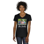 Family Photo and Name Women's V-Neck T-Shirt - Black - Medium
