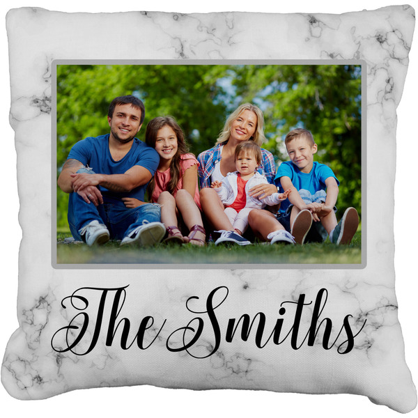 Custom Family Photo and Name Faux-Linen Throw Pillow 20"