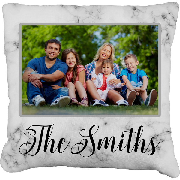 Custom Family Photo and Name Faux-Linen Throw Pillow 26"