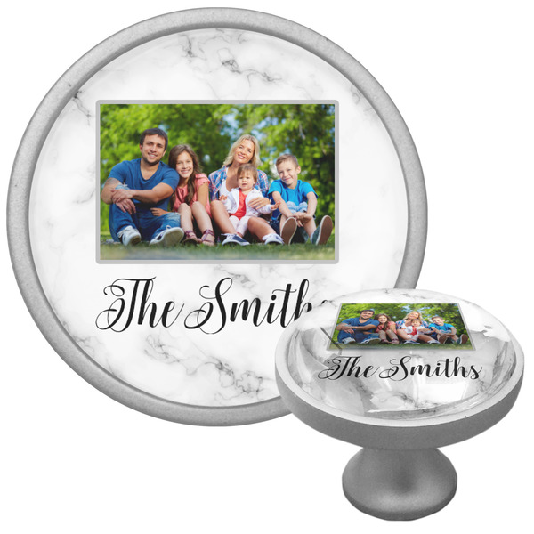 Custom Family Photo and Name Cabinet Knob - Silver