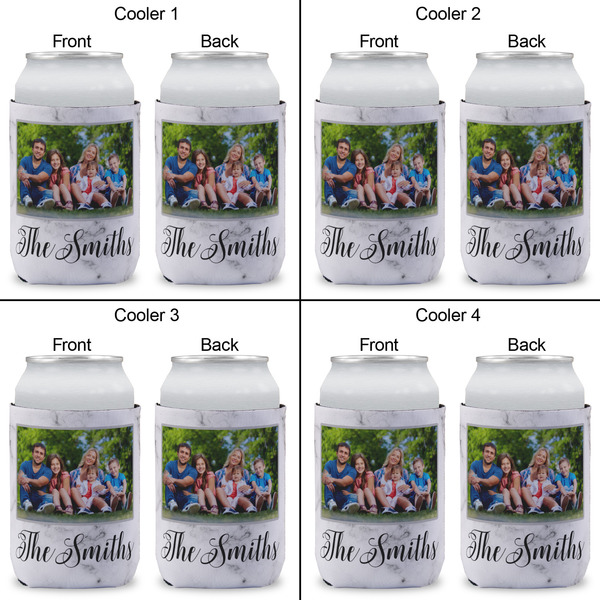 Family Photo and Name Can Cooler - Standard 12oz - Set of 4 - Front & Back