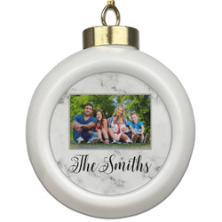 Family Photo and Name Ceramic Ball Ornament