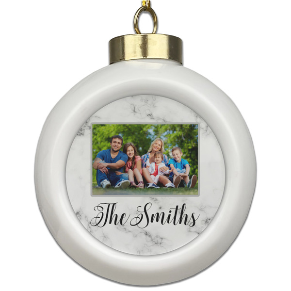 Custom Family Photo and Name Ceramic Ball Ornament