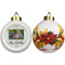 Family Photo and Name Ceramic Christmas Ornament - Poinsettias (APPROVAL)