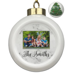 Family Photo and Name Ceramic Ball Ornament - Christmas Tree