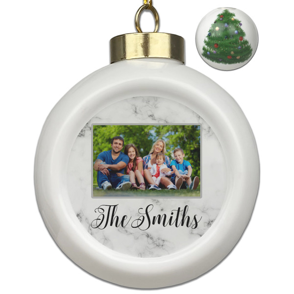 Custom Family Photo and Name Ceramic Ball Ornament - Christmas Tree