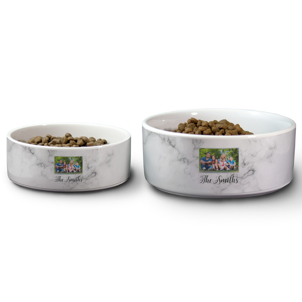 Family Photo and Name Ceramic Dog Bowls - Size Comparison