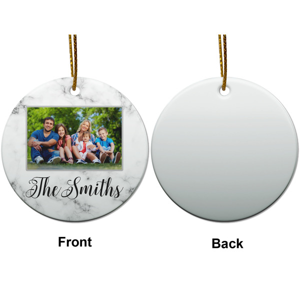 Family Photo and Name Ceramic Flat Ornament - Circle Front & Back (APPROVAL)